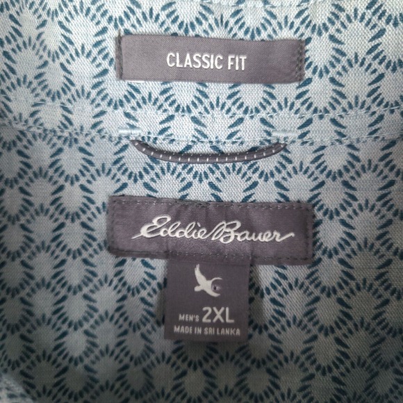 Eddie Bauer Shirt Mens XXL Blue Green Classic Fit Button Down Short Sleeve - Picture 6 of 13